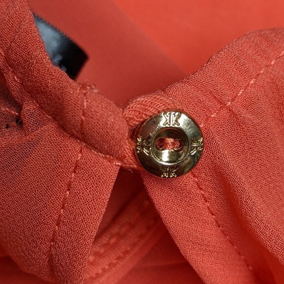 Kardashian Kollection Sleeveless Keyhole Open Back Sheer Top Colorblock Coral S - Picture 5 of 7